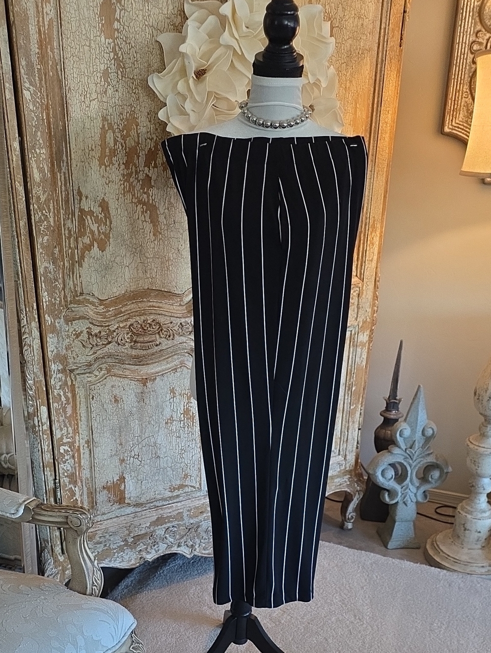 Susan Graver Black & White Pinstripe Wide-Leg Pants XL